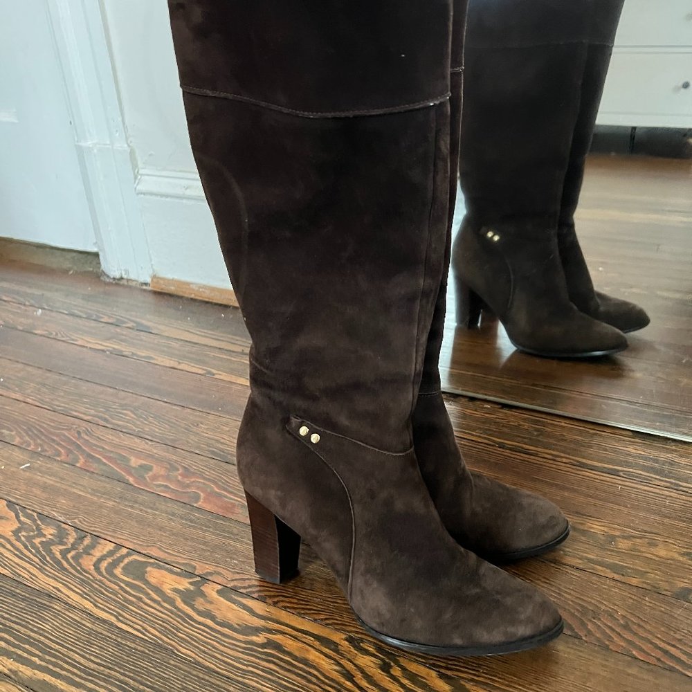Suede Brown Heeled Knee Boots